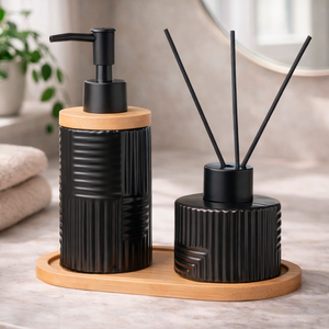 Kit Lavabo Difusor Banheiro Bambu Dispenser Líquido / 373