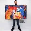 Ver imagem 2 de Quadro Decorativo em Canvas Pincelada Colorida TaColado Moldura Flutuante 4,5cm Freijó 120 x 80cm