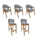 Ver imagem 1 de Kit 3 Cadeiras Helen para Mesa com 2 Banquetas Ana Madeira Maciça Cerejeira Premium Linho - Cinza