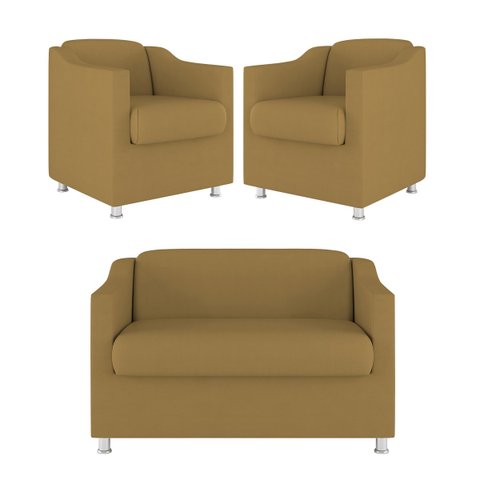 Kit 02 Poltrona Tilla Recepção + Namoradeira Sala Quarto Cor:Capuccino