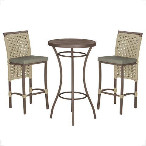 Mesa Bistrô e 2 Banquetas Roma Marrom Corda Náutica Estofado 8 Trama Original
