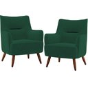 Ver imagem 1 de Kit 02 Poltronas Decorativa Fixa Pés de Madeira Isabella D02 Veludo Verde B-303 - Lyam Decor