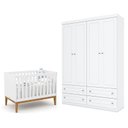 Ver imagem 1 de Berço Americano Unique Branco Soft Eco Wood - Matic e Guarda Roupa Infantil Americano 4 Porta Branco