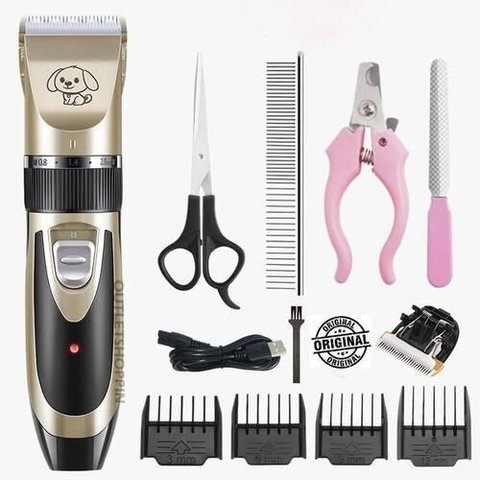 Kit Máquina de Tosa 5 Itens Gato Cachorro Tosador Silenciosa