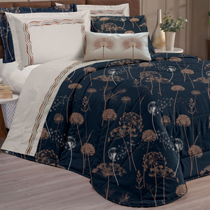 Conjunto Cama Casal Queen Size Safira Estampado 100% Algodão Viena:azul