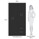 Ver imagem 3 de Guarda-Roupa 4 Portas e 2 Gavetas Panama 90cm Preto - Fellicci Móveis
