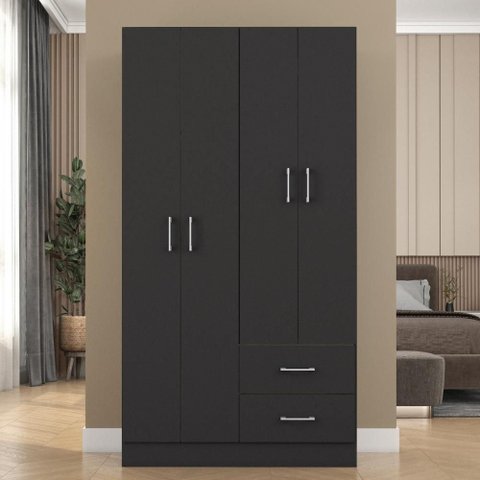 Guarda-Roupa 4 Portas e 2 Gavetas Panama 90cm Preto - Fellicci Móveis