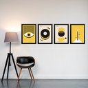 Ver imagem 1 de Kit 4 Quadros Artes Bauhaus Amarelo e Preto 33x24cm - com Vidro:moldura Branca