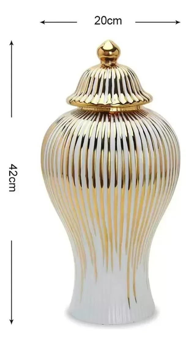 Vaso Branco E Dourado De Porcelana Luxo 42x20 - 5