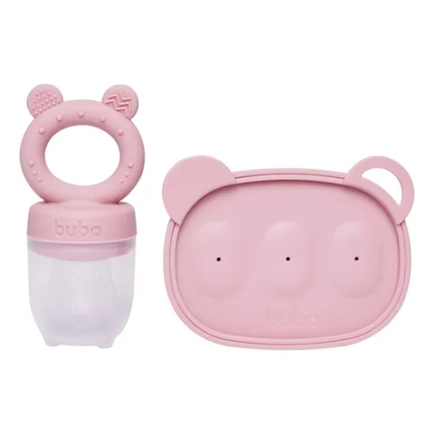Kit Porta Frutinhas Buba Rosa Silicone Livre de Bpa