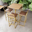 Ver imagem 1 de Jogo Mesa Alta Bistrô Quadrada Pinus 4 Banquetas Estofado Confort Ind Dourado Don Castro