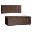 Ver imagem 1 de Kit Painel e Calçadeira Baú Casal 1,40m Roma Suede Marrom - Pallazio