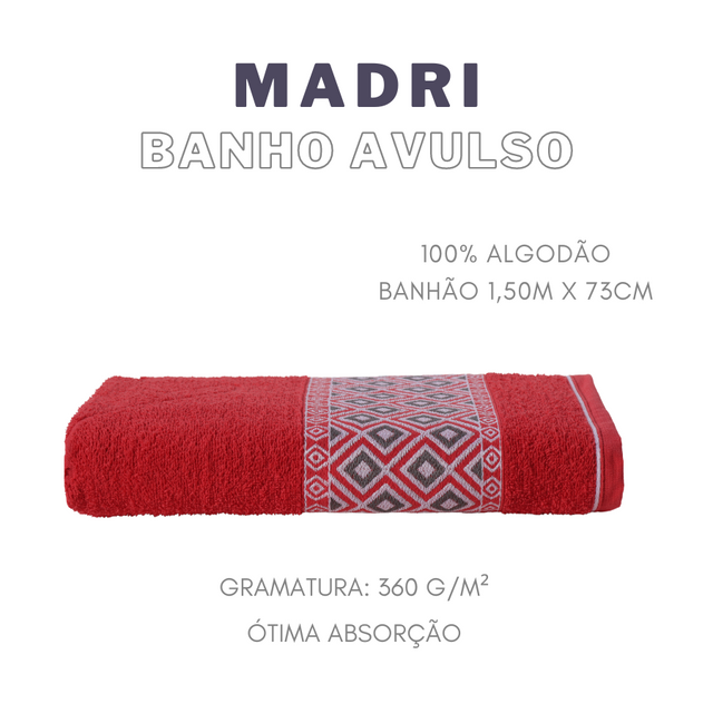Toalha Banho Avulsa Madri 100% Algodão - Vermelho - 2