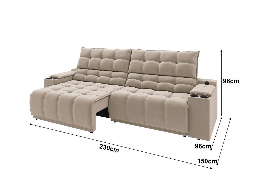 Sofá Connect Premium 2,30m Assento Retrátil/reclinável com Porta Copos e Entrada Usb Suede Areia - 3