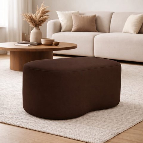 Puff Feijão Curvo Orgânico Redondo Sala Confortável Moderno Suede:marrom