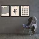Ver imagem 1 de Kit 3 Quadros Artes Bauhaus Cinza e Bege Minimalistas 24x18cm:moldura Preta