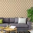 Ver imagem 4 de Papel de Parede Adesivo Estofado Dourado Sofá Botão 2,80m