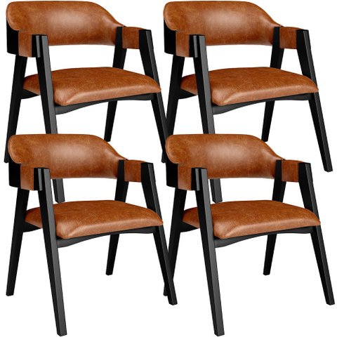 Kit 4 Cadeiras Sala de Jantar Estar Living Estofada Suran L02 Preto Couríssimo Camel - Lyam Decor
