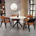 Ver imagem 2 de Kit 4 Cadeiras Sala de Jantar Estar Living Estofada Suran L02 Preto Couríssimo Camel - Lyam Decor