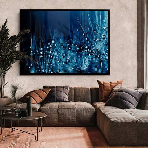 Quadro Decorativo Caixa Floral Dente de Leão Azul TaColado Moldura Caixa 3cm Madeira com Vidro 80 x 