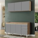 Ver imagem 2 de Armário Aéreo Argélia e Balcão Gabinete Para Pia 150cm sem Tampo Marrocos Castanho/Cinza -