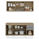 Ver imagem 3 de Armário Aéreo Argélia e Balcão Gabinete Para Pia 150cm sem Tampo Marrocos Castanho/Cinza -