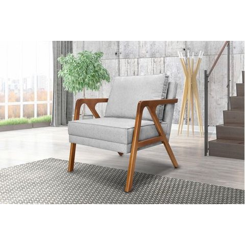 Poltrona Luxo Lara para Sala Base de Madeira Linho Cinza - Bz Home Decor