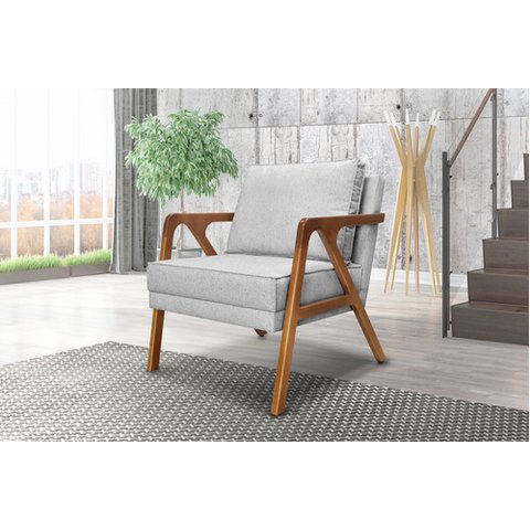 Poltrona Luxo Lara para Sala Base de Madeira Linho Cinza - Bz Home Decor
