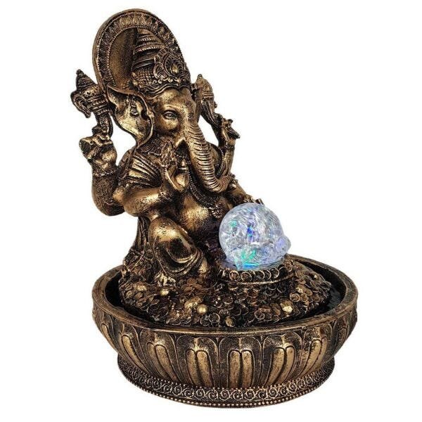 Fonte de Água Estátua de Ganesha Dourado Bivolt 30cm - 3