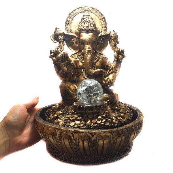 Fonte de Água Estátua de Ganesha Dourado Bivolt 30cm - 6