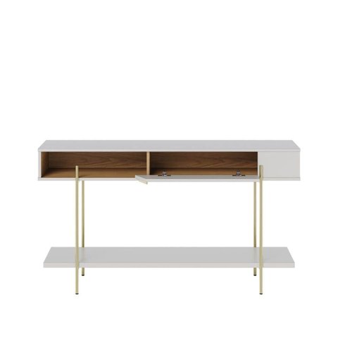Aparador Mesa Estreita com 1 Porta Basculante Sena Pés de Metal Off White Matte Freijó Colibri