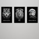 Ver imagem 3 de Kit 3 Quadros Decorativo Dedicação, Fé e Persistência Preto e Branco Sala Quarto Casa Escritório