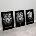 Ver imagem 2 de Kit 3 Quadros Decorativo Dedicação, Fé e Persistência Preto e Branco Sala Quarto Casa Escritório