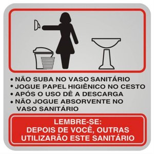 Placa de Alumínio Auto-Adesiva 12x12cm Educativa Sanitario Feminino - 900 AE - SINALIZE PLACA 12X12 