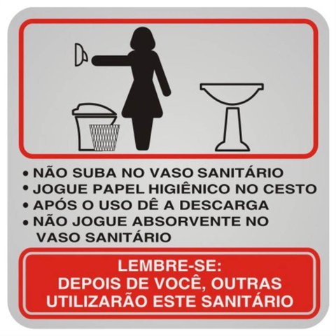 Placa de Alumínio Auto-Adesiva 12x12cm Educativa Sanitario Feminino - 900 AE - SINALIZE PLACA 12X12 