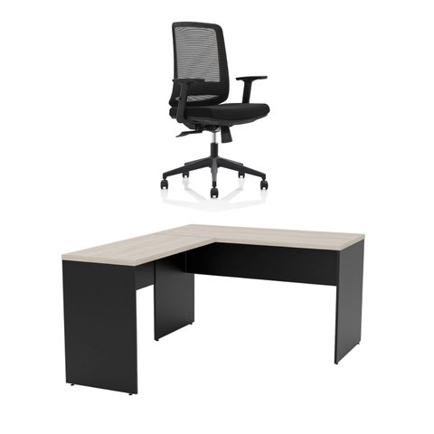 Mesa de Escritório em L 120x60cm + Cadeira Ergonômica Reclinável com Apoio Lombar