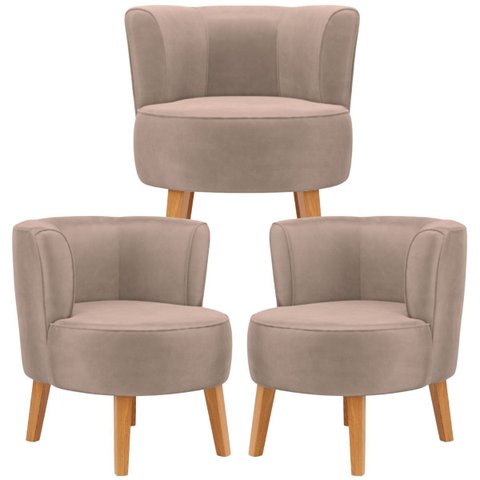 Conjunto 3 Cadeiras Modernas para Recepção Clinica Macia Tecido Veludo Confortável Pés de Madeira