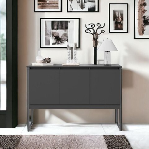 Aparador Buffet Âmbar Industrial 3 Portas MDP 120cm Preto Onix Casah