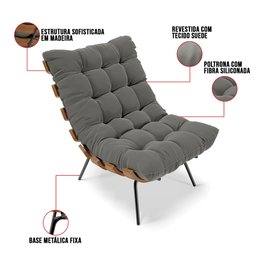 Poltrona Costela Suede Grafite - 6