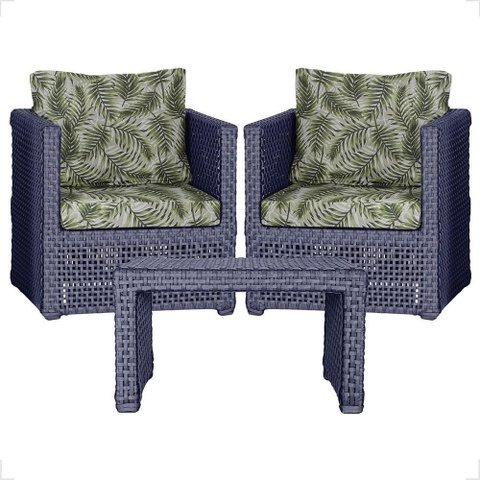 Mesa e 2 Poltronas Madri Corda Náutica Estofado 5 Trama Azul