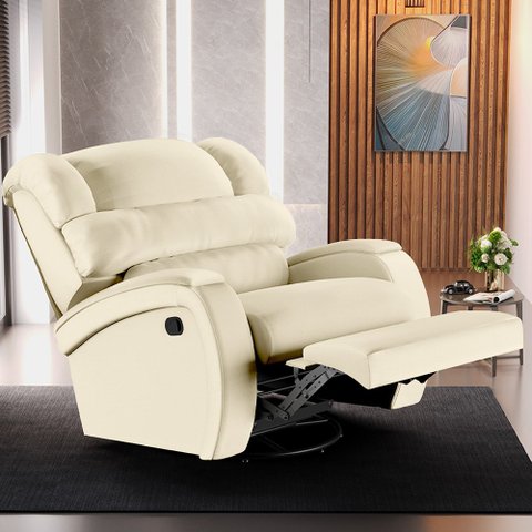 Poltrona do Papai Sala de Cinema Reclinável Kylie Glider Manual Giratória USB PU Bege G23 Gran Belo 