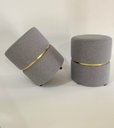 Ver imagem 1 de Kit 2 Puffs Redondo em Tecido, Linho Cinza Escuro com Detalhe Dourado, Decorativo para Sala Moveis