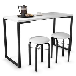 Conjunto Mesa de Cozinha Prattica Industrial 120cm com 2 Banquetas F02 Branco - Mpozenato - 3