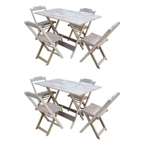 Kit 2 Jogos de Mesa com 4 Cadeiras de Madeira Dobrável 120x70 Ideal para Bar e Restaurante - sem Pin
