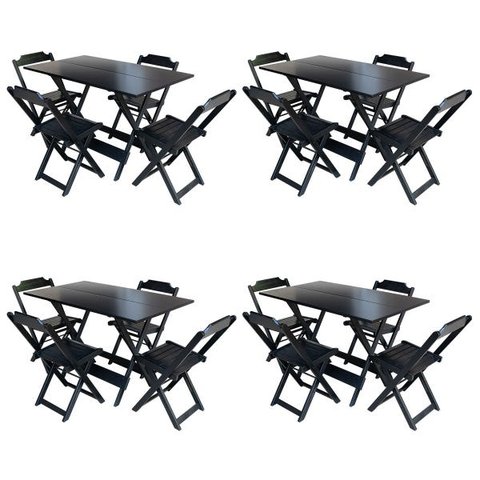 Kit 4 Jogos de Mesa com 4 Cadeiras de Madeira Dobrável 120x70 para Bar e Restaurante - Preto