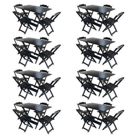 Kit 8 Conjuntos de Mesa com 4 Cadeiras de Madeira Dobrável 120x70 Preto