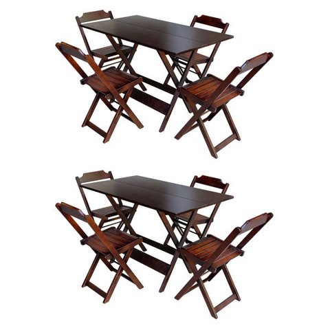 Kit 2 Conjuntos de Mesa com 4 Cadeiras de Madeira Dobrável 120x70 Imbuia