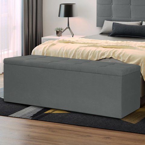 Calçadeira Baú Casal 1,40m Roma Suede Cinza Sky Mobile