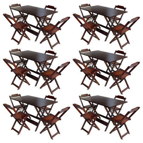 Kit 6 Conjuntos de Mesa com 4 Cadeiras de Madeira Dobrável 120x70 Imbuia