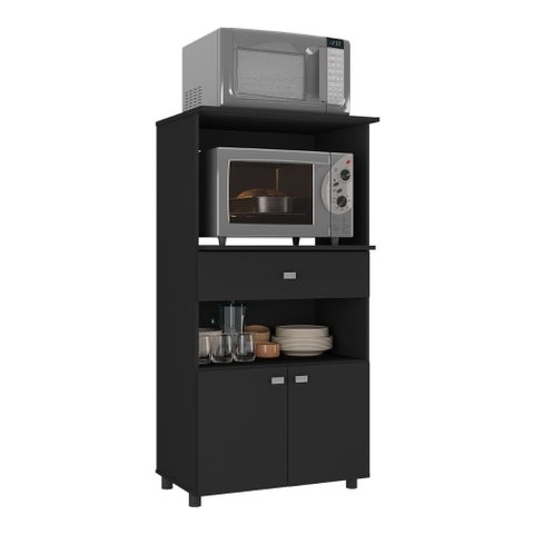 Balcão Multimóveis Multiuso Forno e Microondas Branco Ref. 4060g 2 Portas e 1 Gaveta - Preto Preto